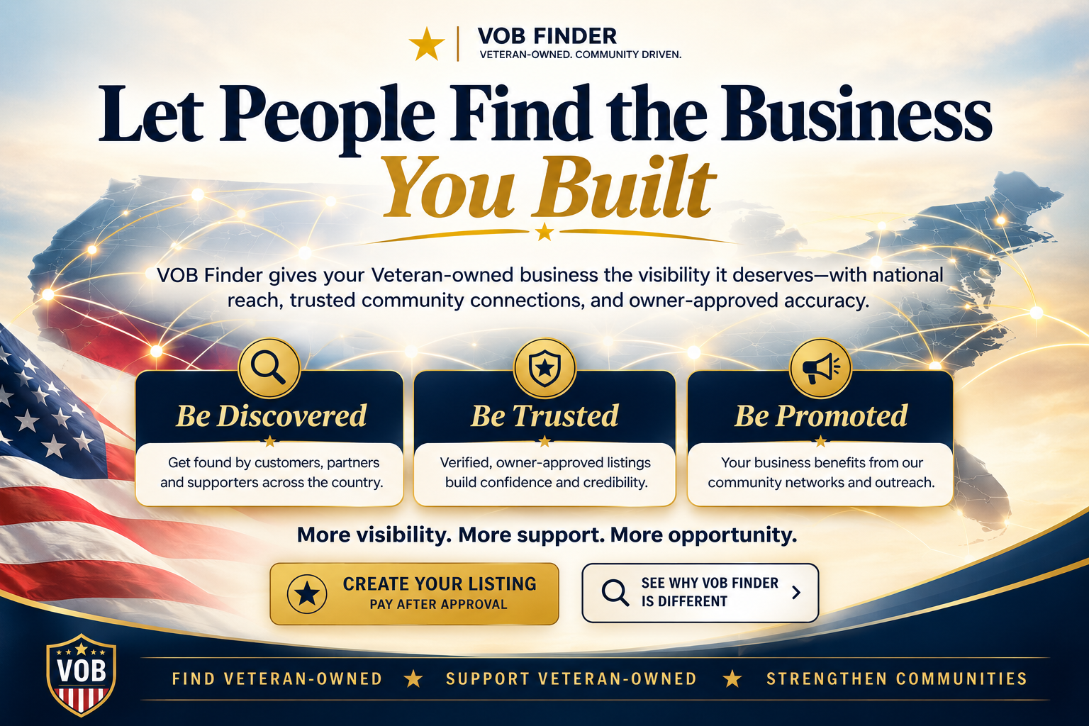 Let people find the business you built — VOB Finder national visibility, trust, and promotion