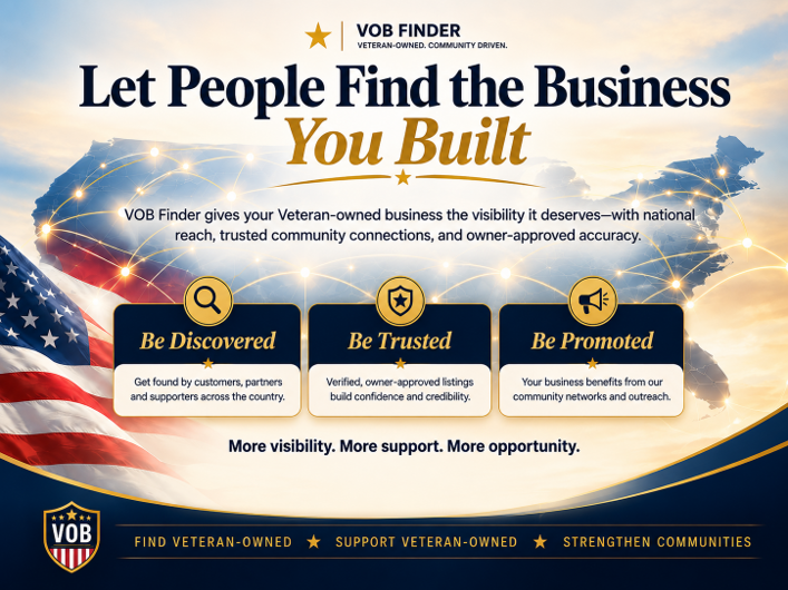 Let people find the business you built — VOB Finder national visibility, trust, and promotion